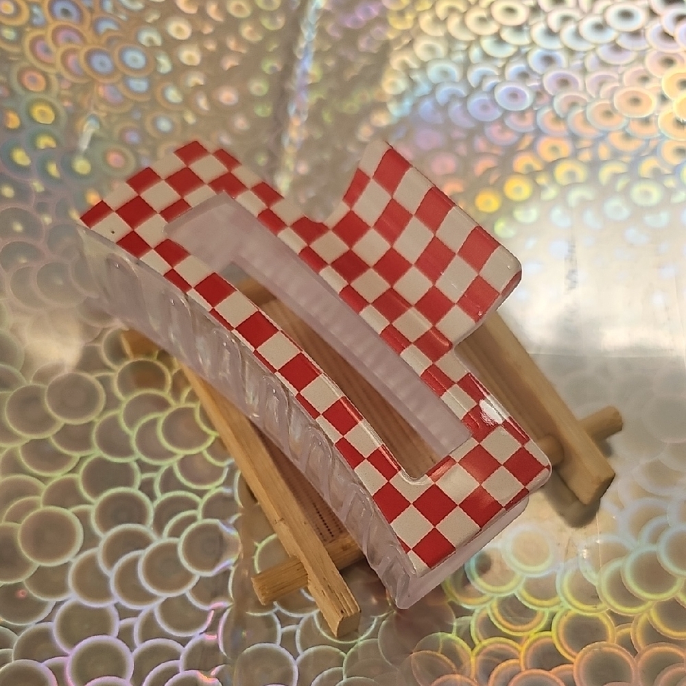 Red and White Checkered Hair Clip